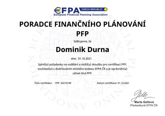 Certifikát PFP